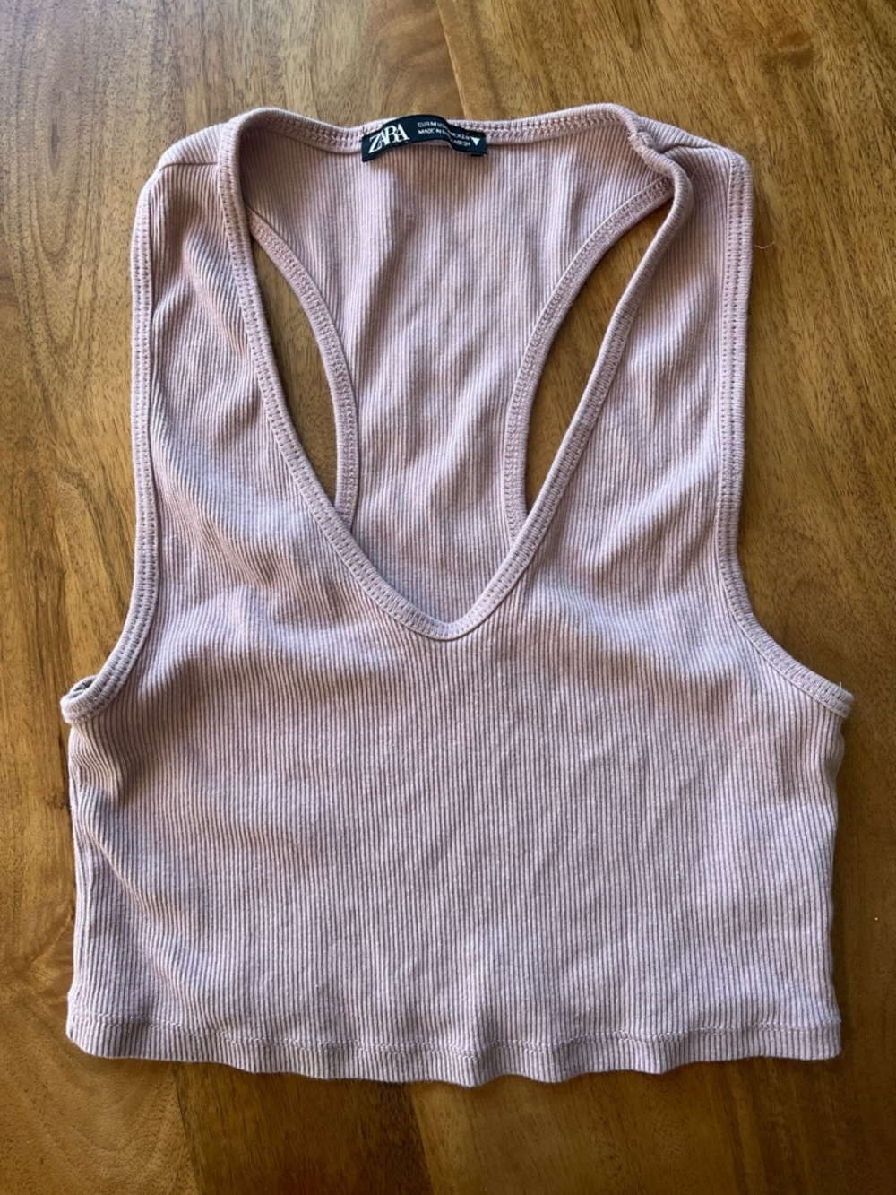 Zara Ribbed V-Neck Crop Tank Top in Blush